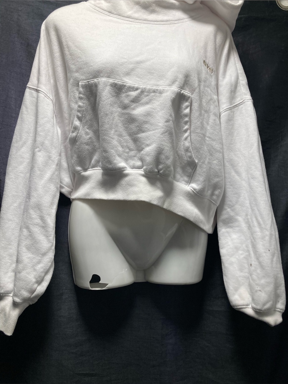 Ardene White Cropped Oversized Kangaroo Pocket Hoodie Large